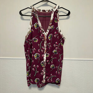 C&E Women's Burgundy Floral Sleeveless Blouse Large NEW NWT